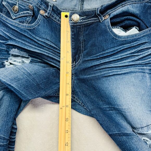 RawBlue Jeans Womens 9/10 Dark Wash Blue Denim Mid Rise Skinny 32" Destroyed Y2K - Picture 11 of 12